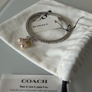 Coach Silver pave bracelet Bangle with Pearl cherry Charm